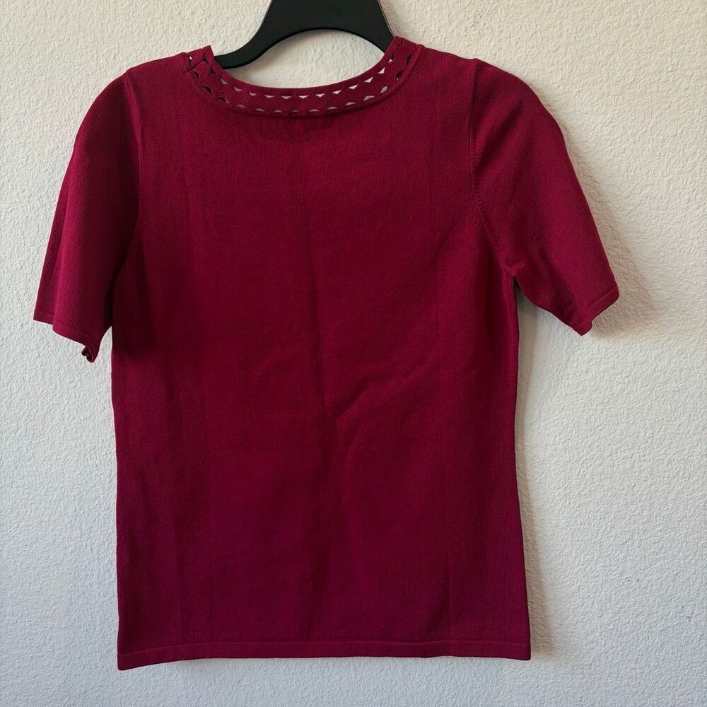 White House Black Market Raspberry Red Cutout Neckline Knit Top - Size M - Picture 3 of 4
